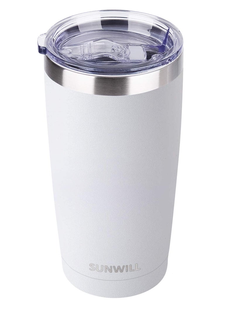 SUNWILL Travel Coffee Tumbler 20 oz, Insulated Mug with Lid, Stainless Steel Cup for Hot and Cold Drinks, Powder Coated White - Image 1